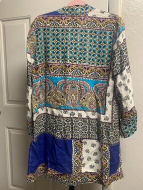 Chicos bohemian hippie paisley kimono linen cardigan size 8/10